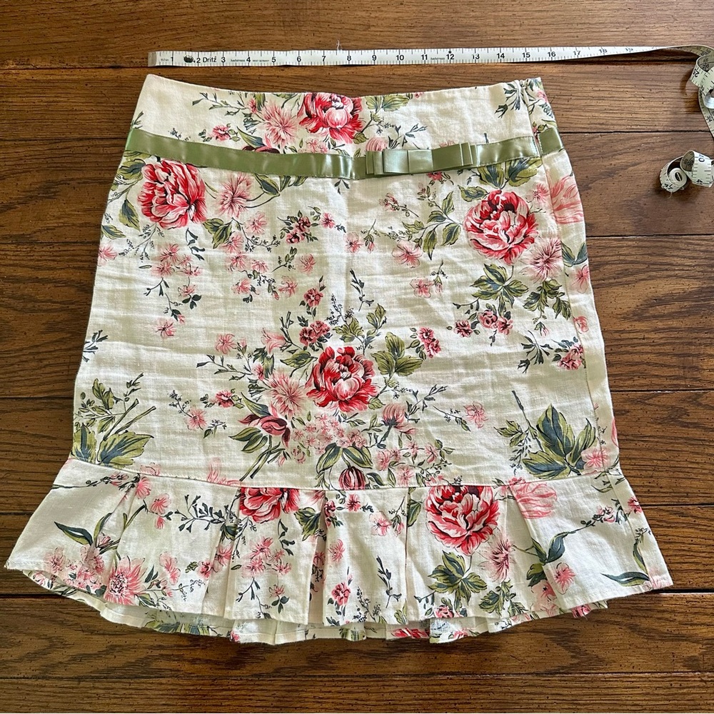 VINTAGE Arden B Floral Pencil Linen Skirt with Ruffle Hem Women’s Size 6